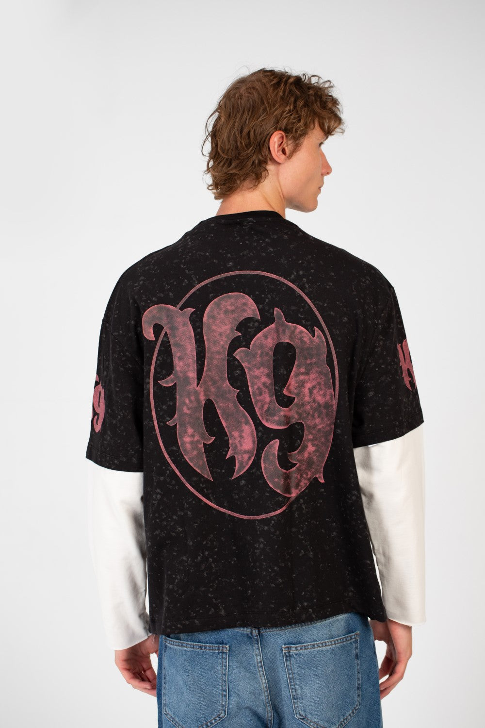 Men’s Washed Layer T-Shirt Speckled Fade Texture Oversized