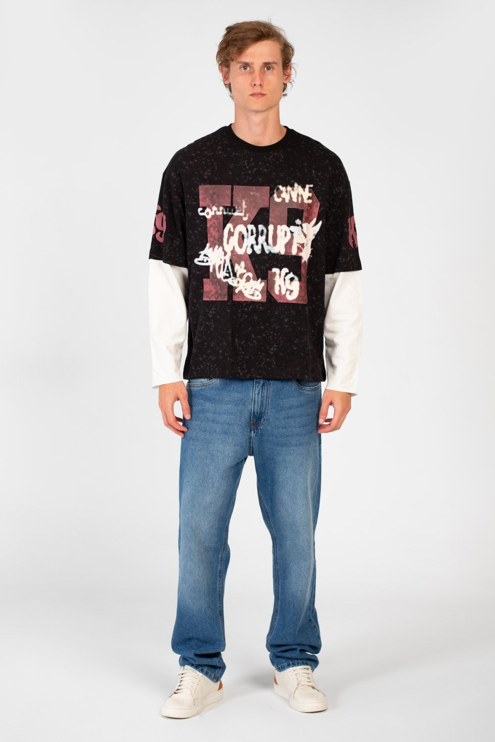 Men’s Washed Layer T-Shirt Speckled Fade Texture Oversized