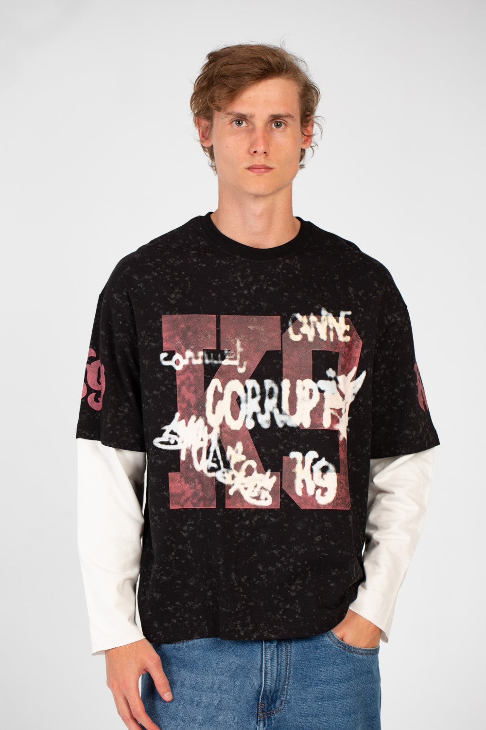 Men’s Washed Layer T-Shirt Speckled Fade Texture Oversized