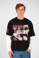 Men’s Washed Layer T-Shirt Speckled Fade Texture Oversized