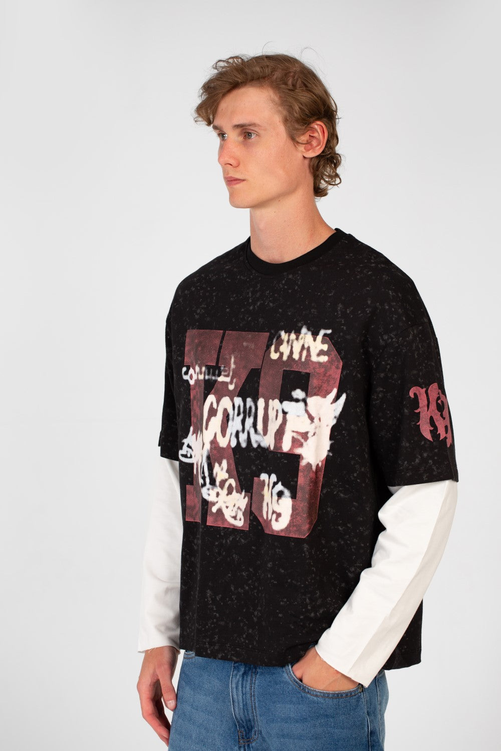 Men’s Washed Layer T-Shirt Speckled Fade Texture Oversized