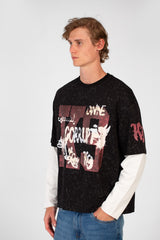 Men’s Washed Layer T-Shirt Speckled Fade Texture Oversized