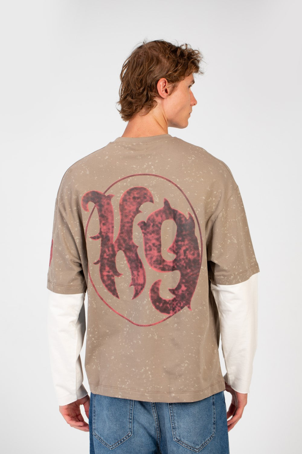 Men’s Washed Layer T-Shirt Speckled Fade Texture Oversized