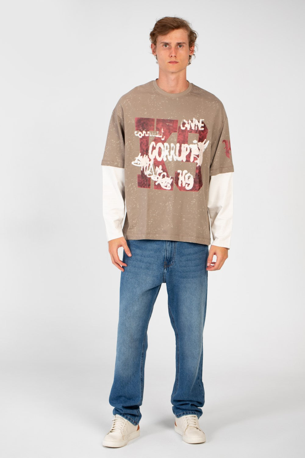 Men’s Washed Layer T-Shirt Speckled Fade Texture Oversized