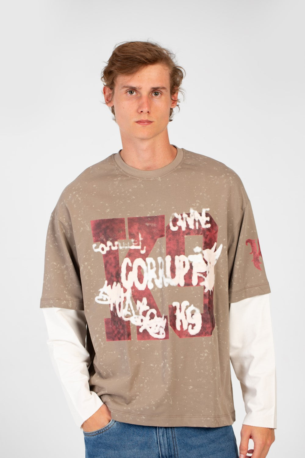 Men’s Washed Layer T-Shirt Speckled Fade Texture Oversized