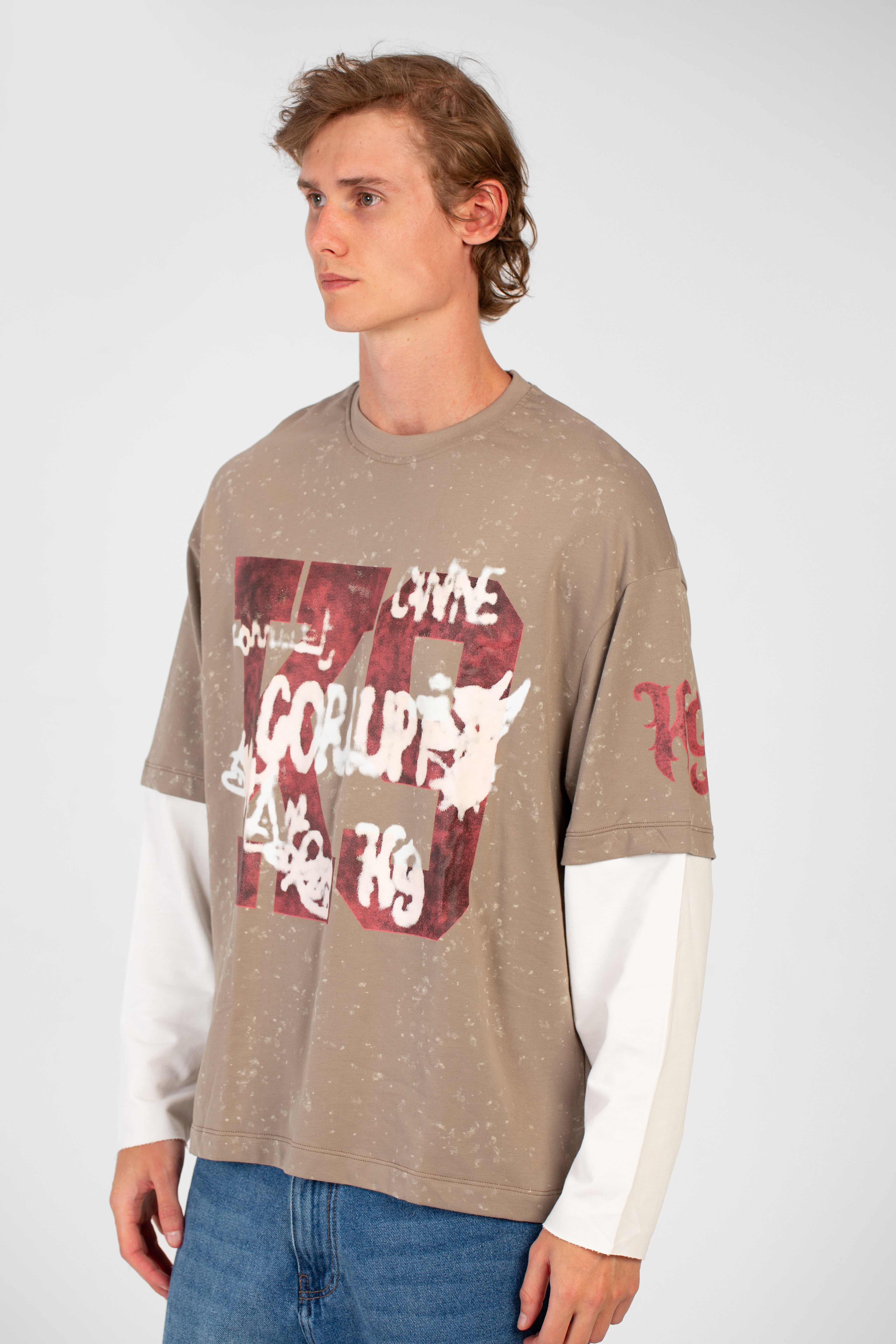 Men’s Washed Layer T-Shirt Speckled Fade Texture Oversized