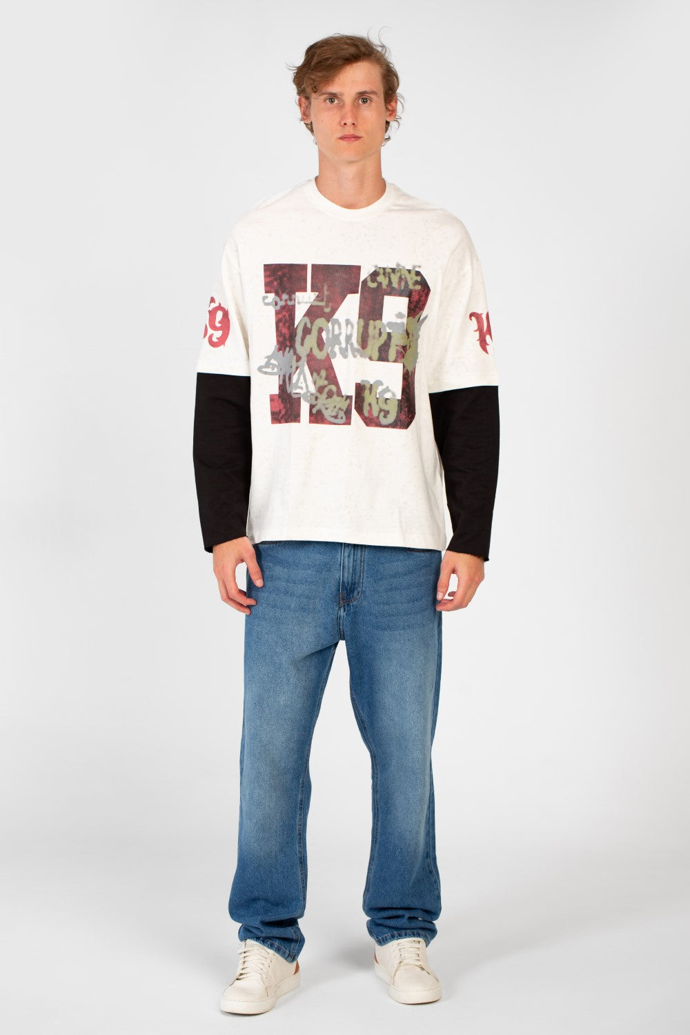 Men’s Washed Layer T-Shirt Speckled Fade Texture Oversized
