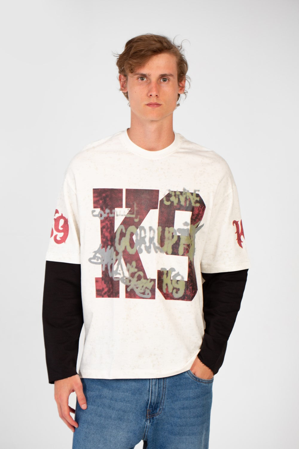 Men’s Washed Layer T-Shirt Speckled Fade Texture Oversized