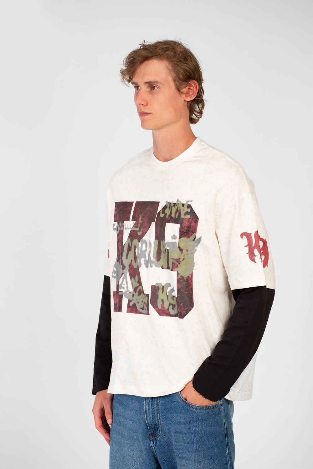 Men’s Washed Layer T-Shirt Speckled Fade Texture Oversized