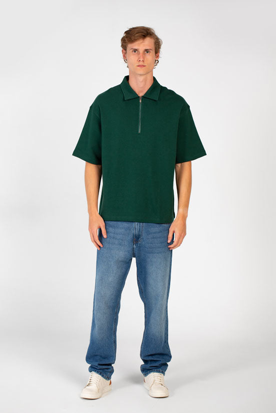 Men’s Polo Collar Half Zip Oversize T-Shirt