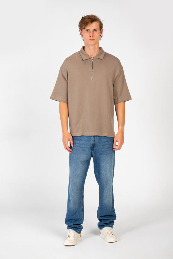 Men’s Polo Collar Half Zip Oversize T-Shirt