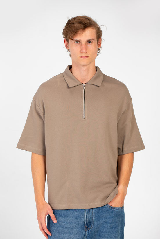 Men’s Polo Collar Half Zip Oversize T-Shirt