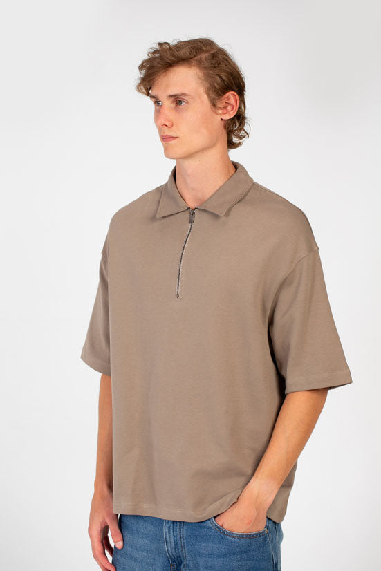 Men’s Polo Collar Half Zip Oversize T-Shirt