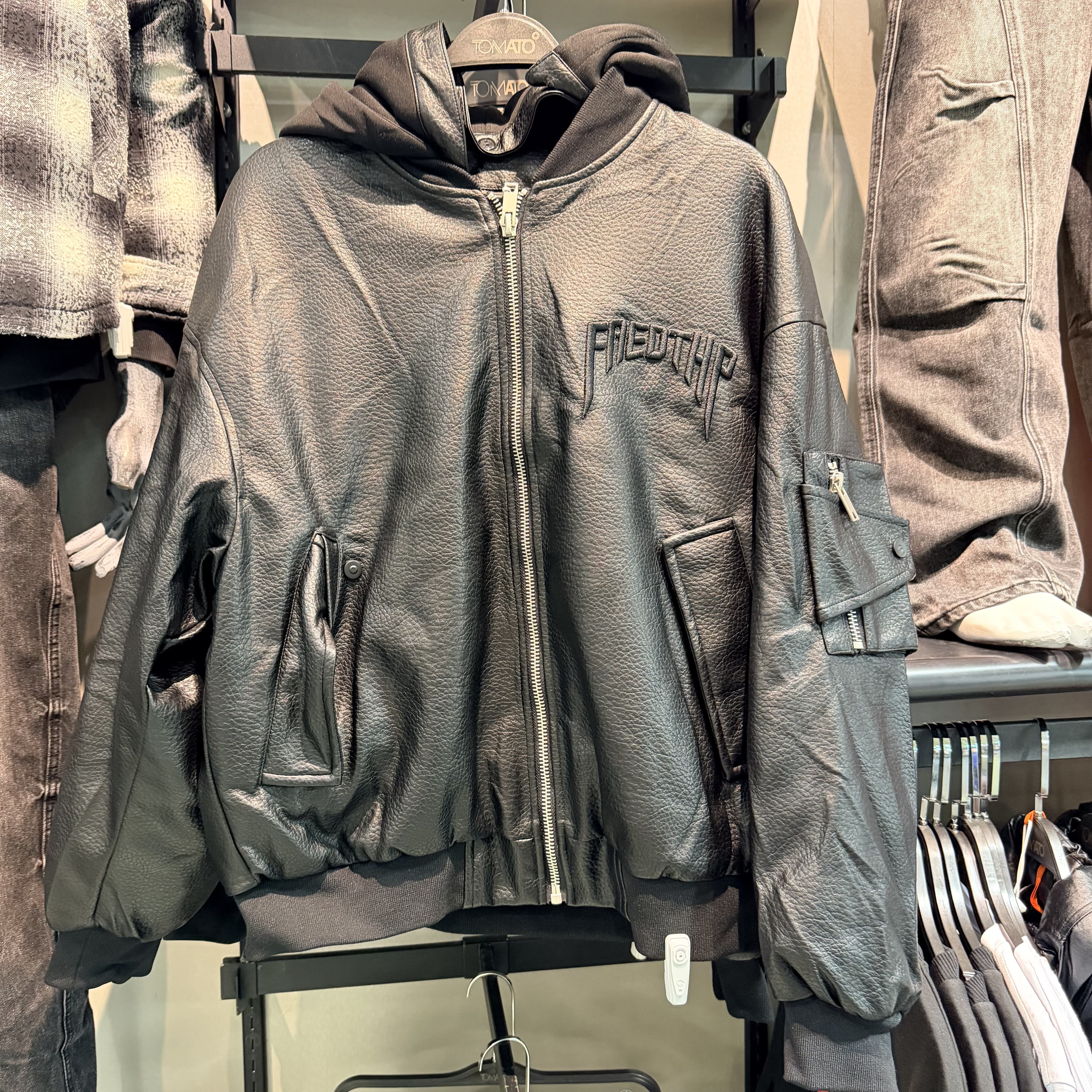 Tomatos Men's Hooded Faux Leather Jacket