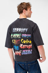 Men’s Back Graphic T-Shirt Acid Wash Finish Multi Logo