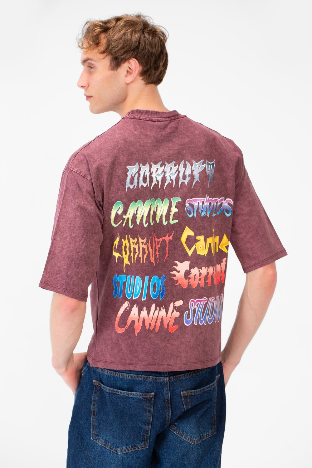 Men’s Back Graphic T-Shirt Acid Wash Finish Multi Logo