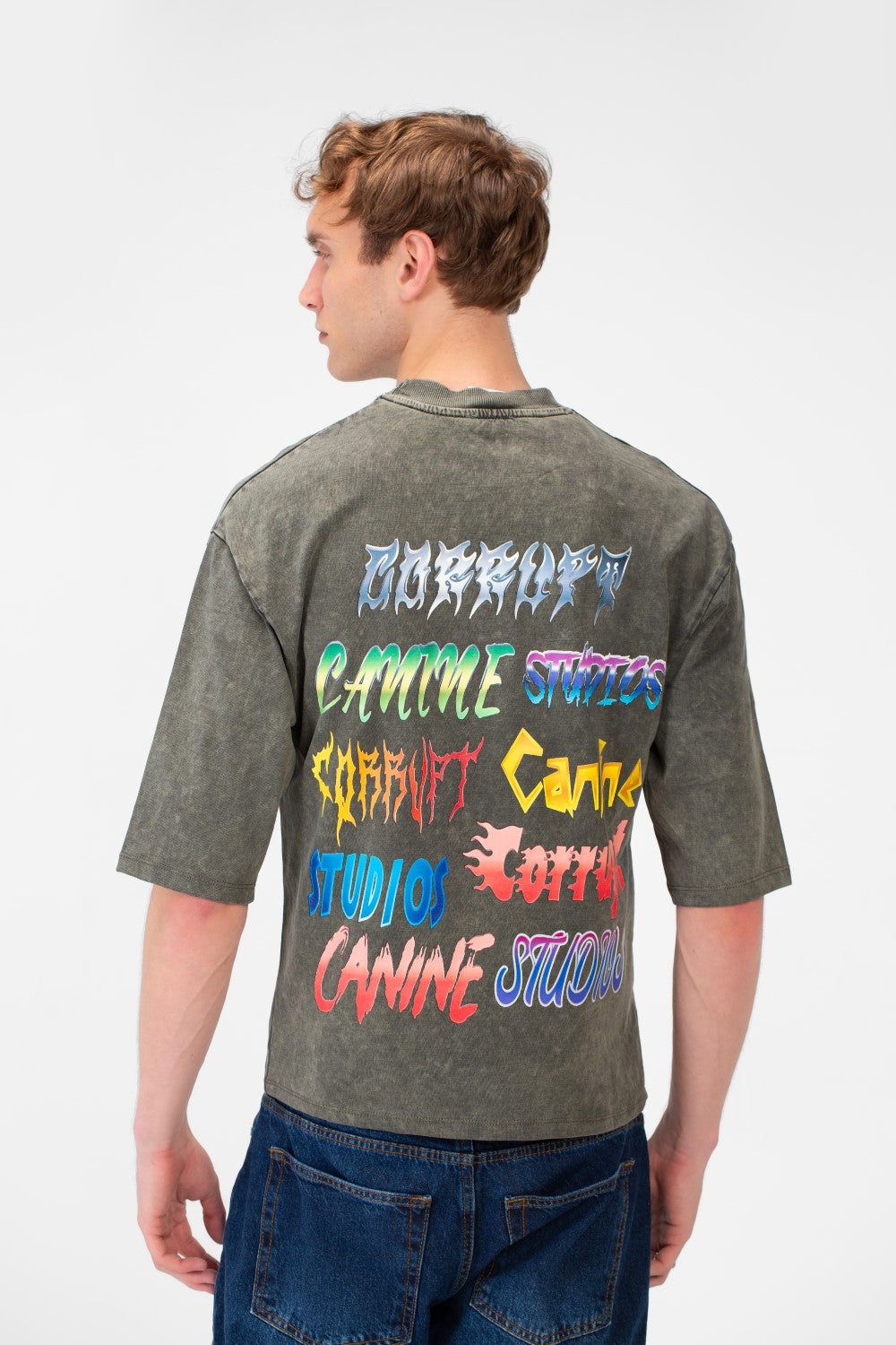 Men’s Back Graphic T-Shirt Acid Wash Finish Multi Logo