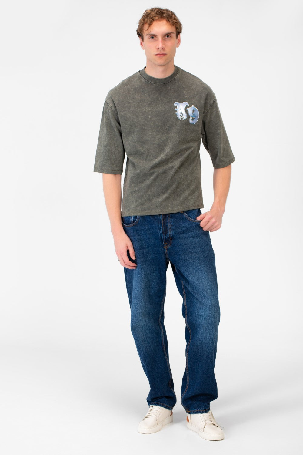 Men’s Back Graphic T-Shirt Acid Wash Finish Multi Logo
