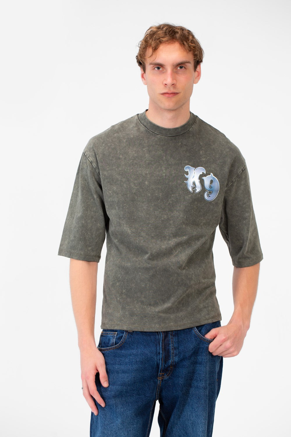 Men’s Back Graphic T-Shirt Acid Wash Finish Multi Logo