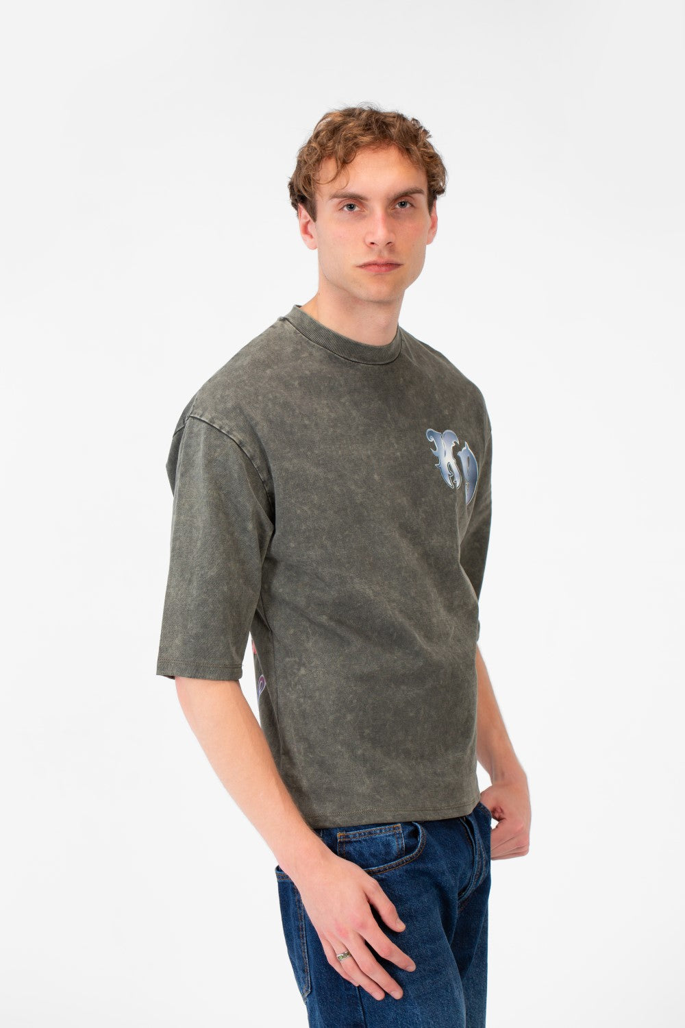 Men’s Back Graphic T-Shirt Acid Wash Finish Multi Logo