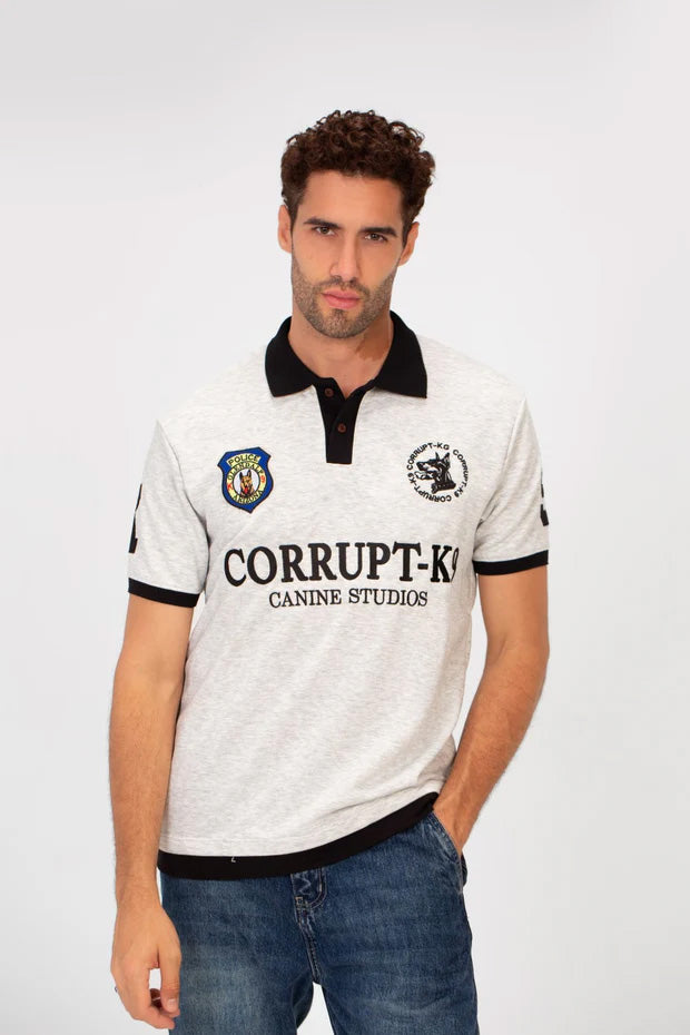 Men’s Sport Polo T-Shirt Collar Detail Embroidered Chest Badges