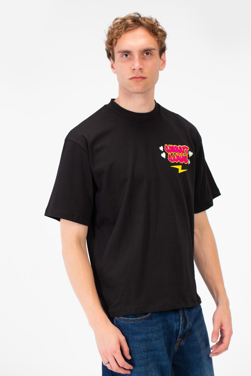 Men’s Tomato Store Back Graphic Tee With Oversized Typography Artwork