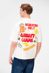 Men’s Tomato Store Back Graphic Tee With Oversized Typography Artwork