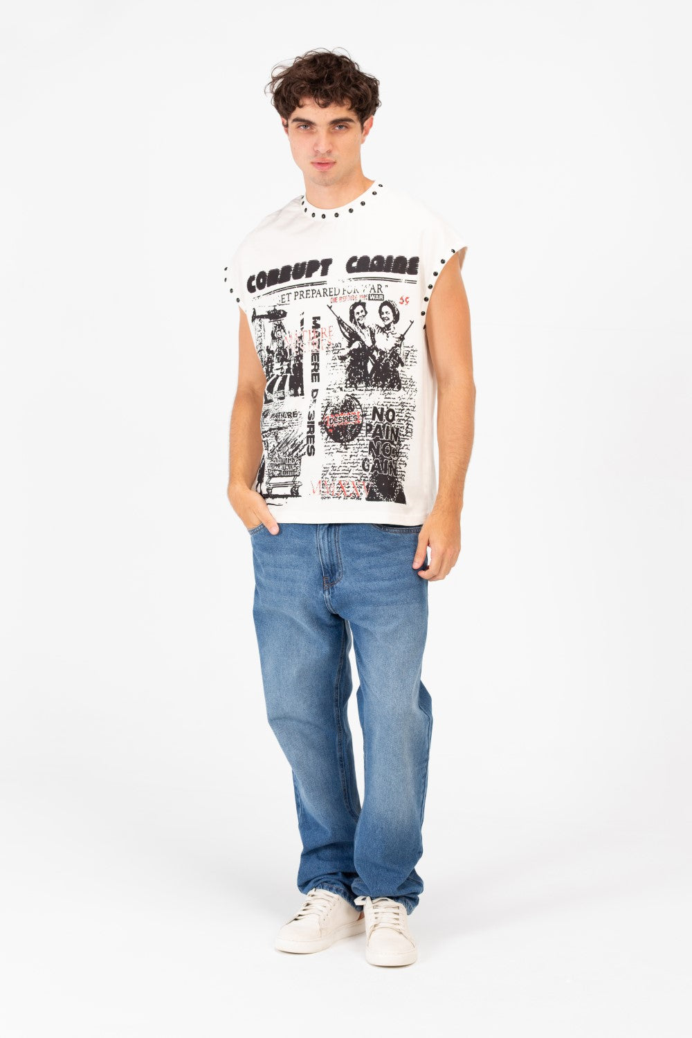 Men’s Sleeveless Graphic T-Shirt Bold Character Artwork