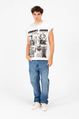 Men’s Sleeveless Graphic T-Shirt Bold Character Artwork