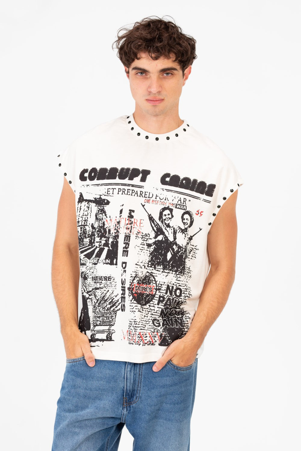 Men’s Sleeveless Graphic T-Shirt Bold Character Artwork