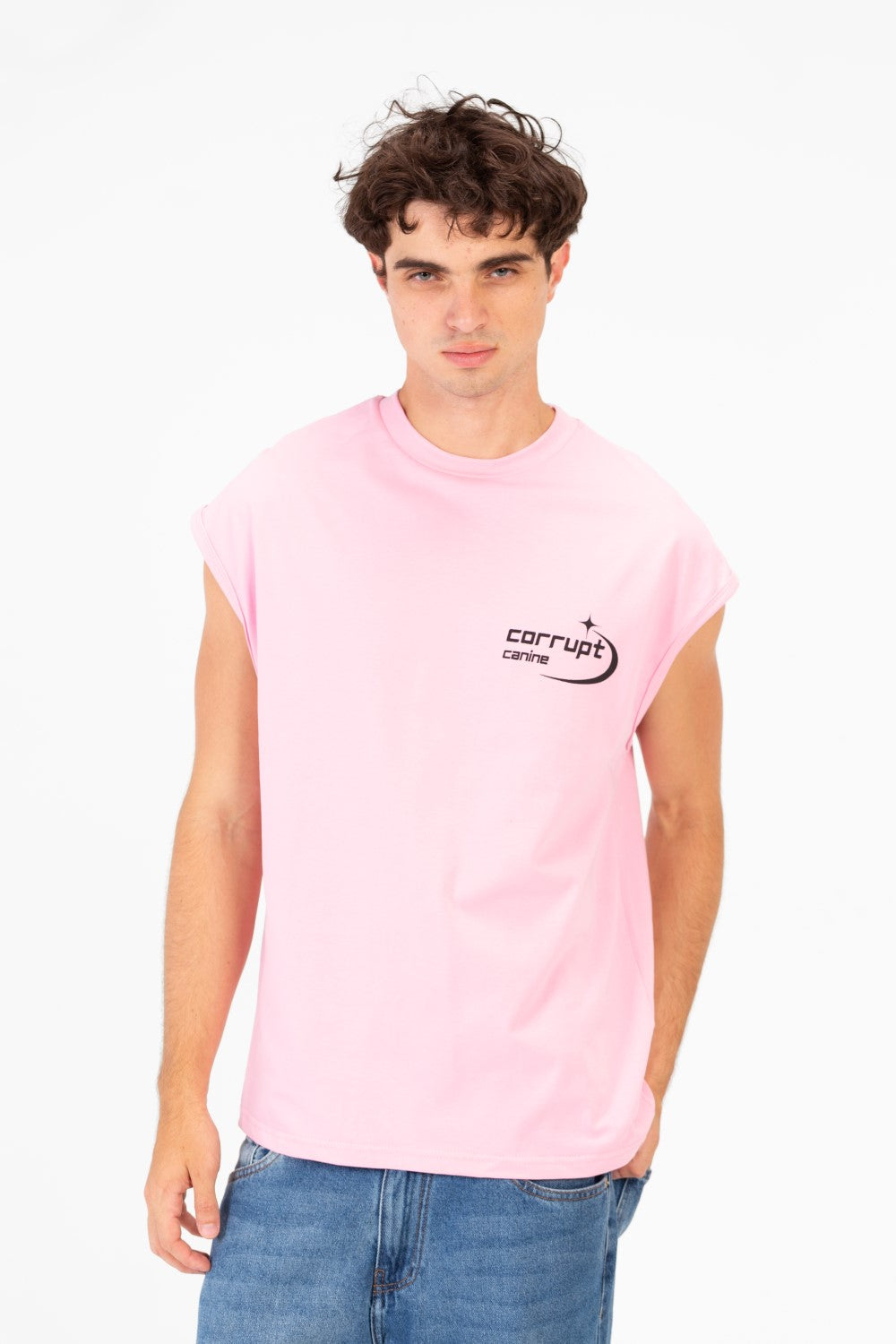 Men’s Sleeveless Cut Clean Front Look Small Chest Logo T-Shirt
