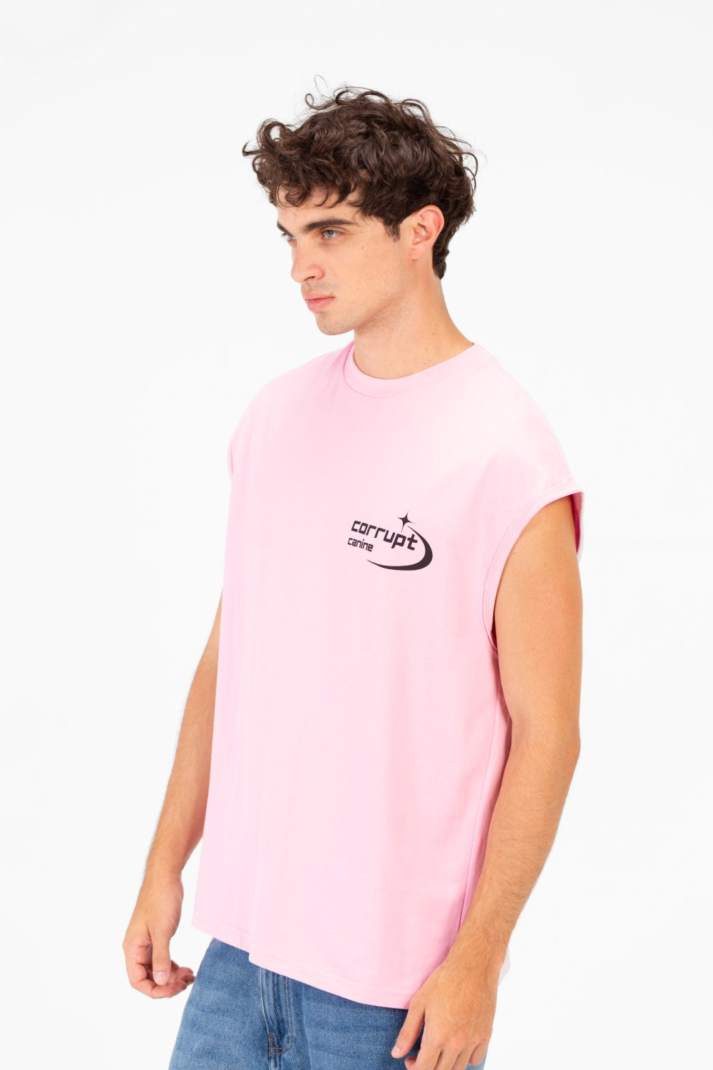 Men’s Sleeveless Cut Clean Front Look Small Chest Logo T-Shirt