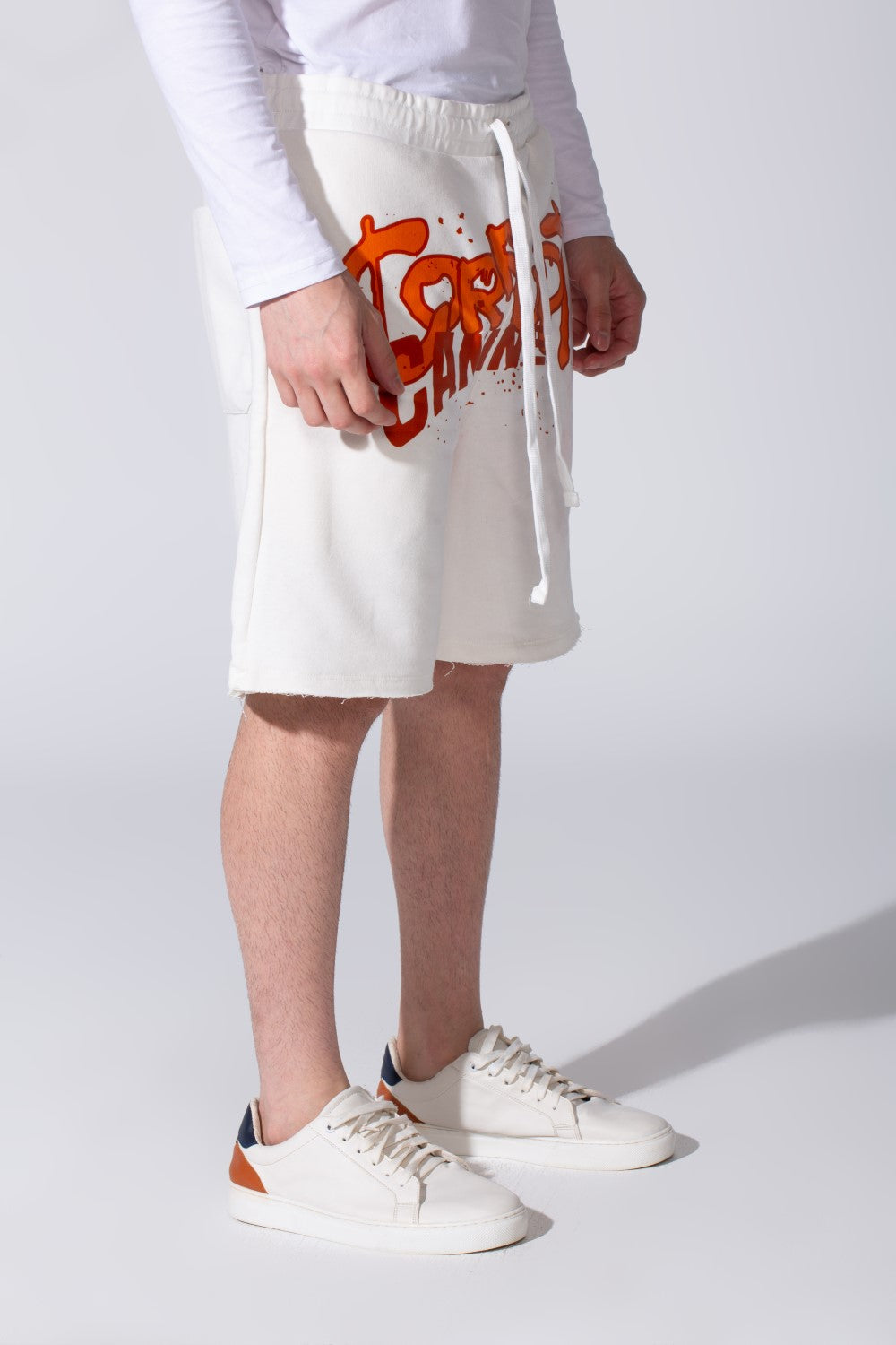Men’s Raw Hem Cutoff Edge Bold Logo Print CK9 Short