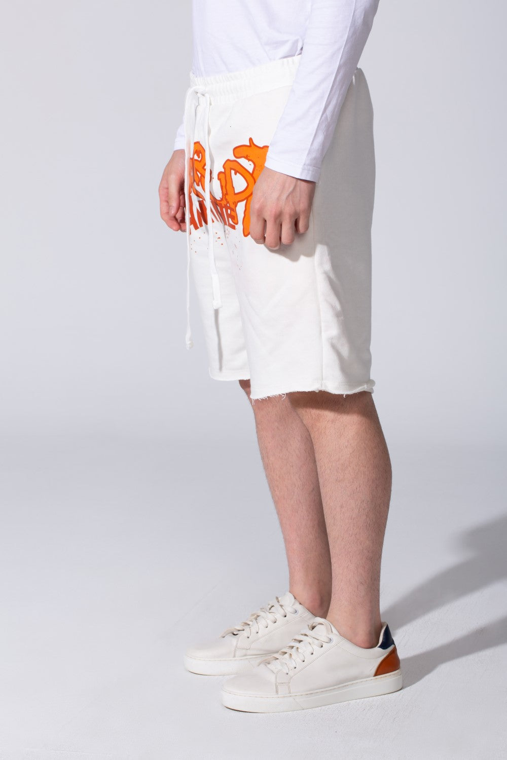 Men’s Raw Hem Cutoff Edge Bold Logo Print CK9 Short