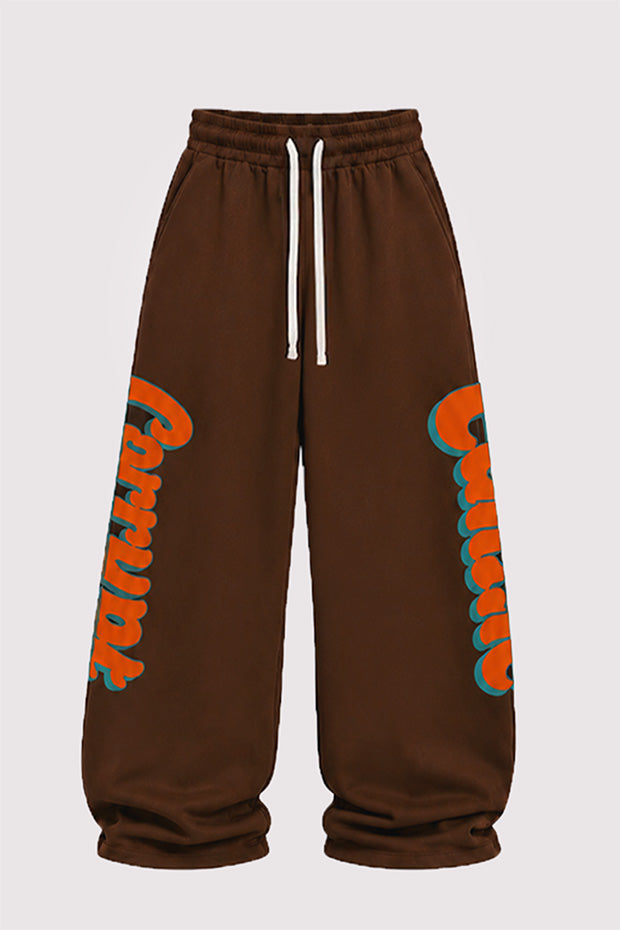 Tomatos Men's Wide-Leg Varsity Sweatpants | Brown Pants