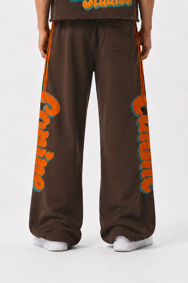 Tomatos Men's Wide-Leg Varsity Sweatpants | Brown Pants