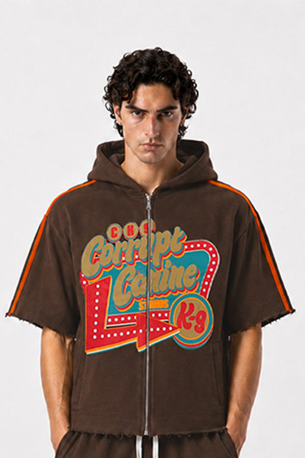 Tomatos Men's Short-Sleeve Zip Hoodie | Oversized 09 Top