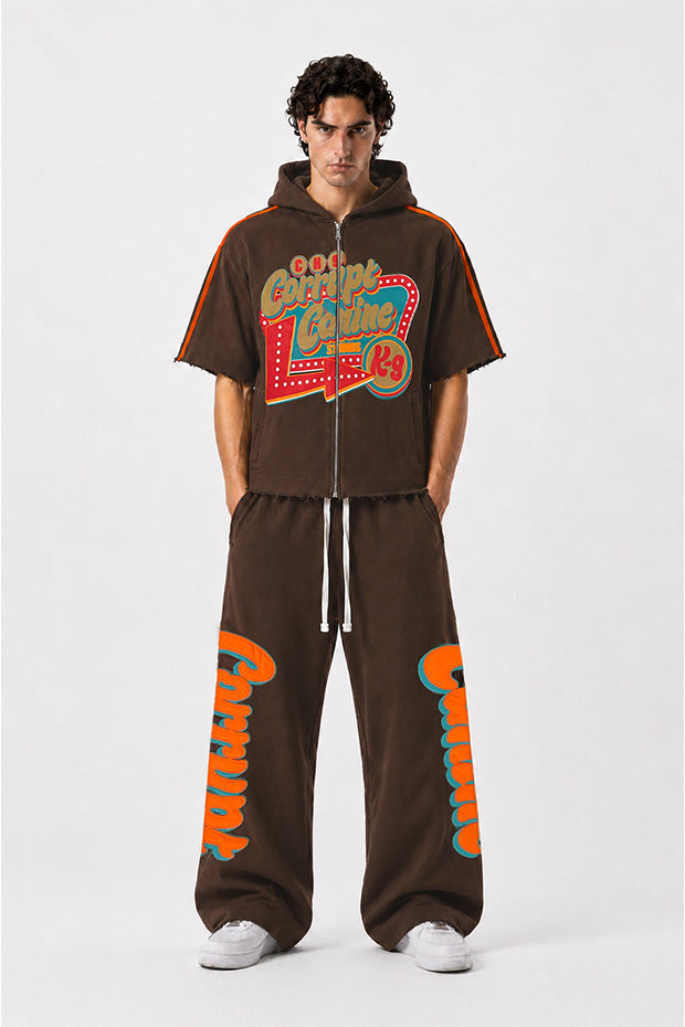 Tomatos Men's Short-Sleeve Zip Hoodie | Oversized 09 Top