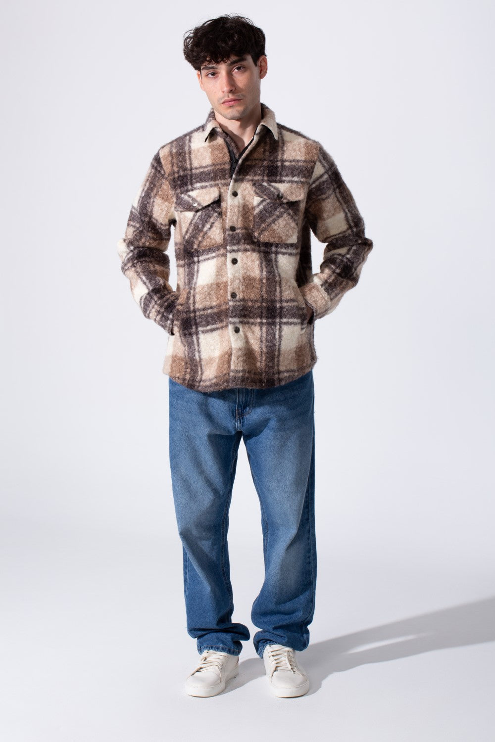 Checked Wool Men Shirt Slim Fit