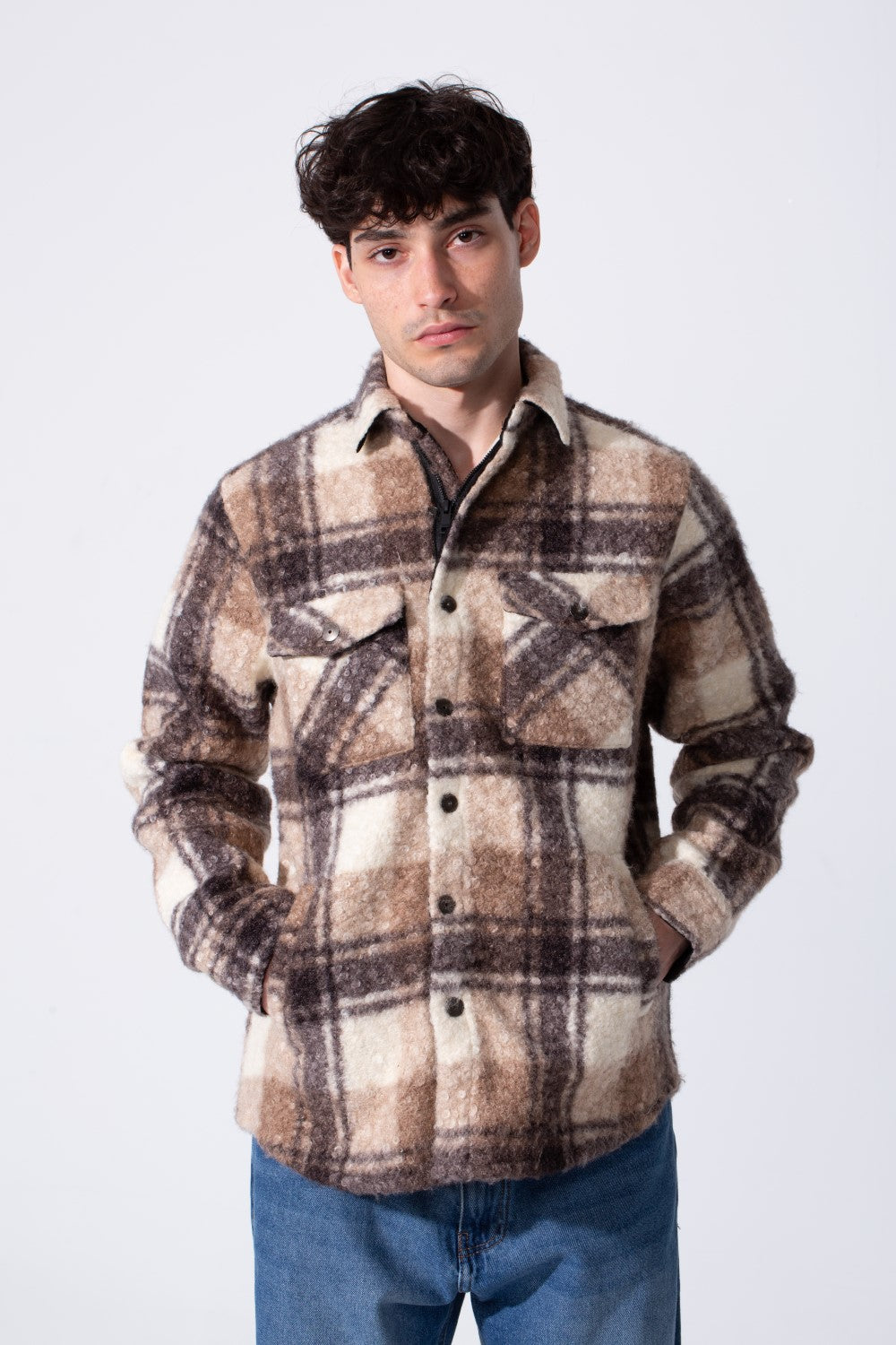 Checked Wool Men Shirt Slim Fit