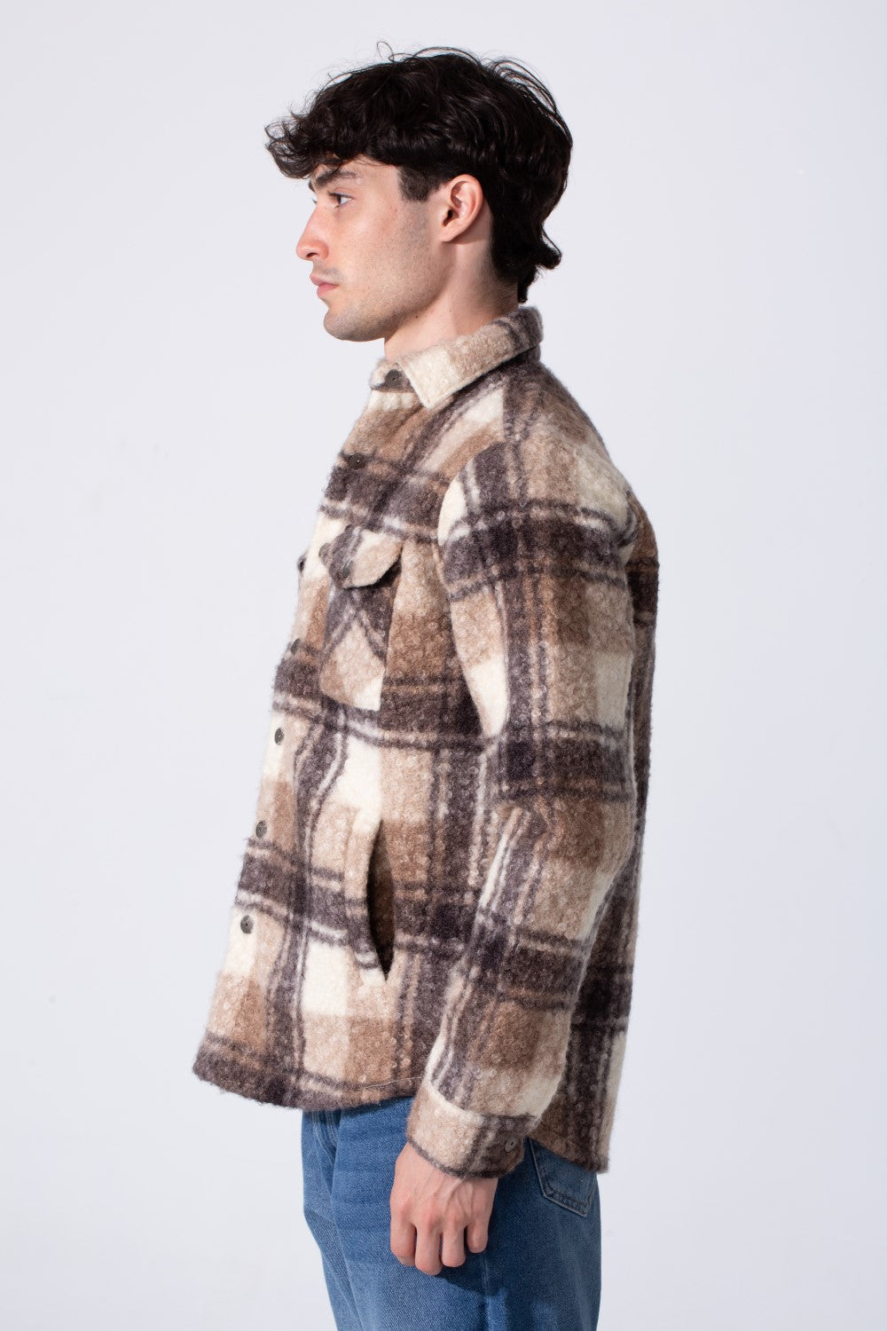 Checked Wool Men Shirt Slim Fit