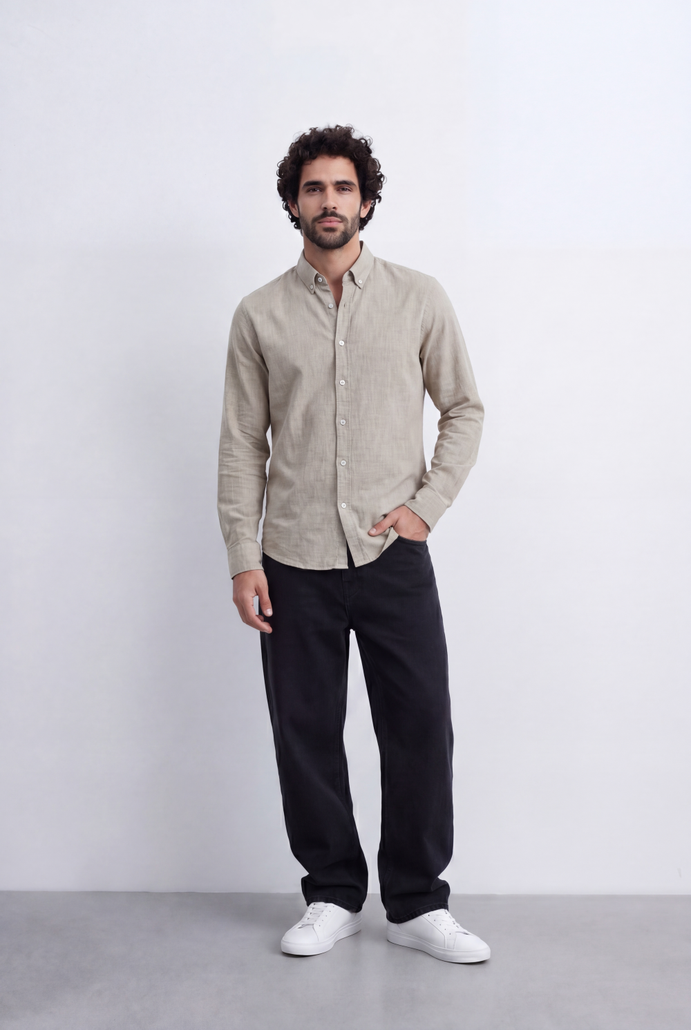 Men’s Linen Blend Shirt Button Down Slim Fit Smart Casual