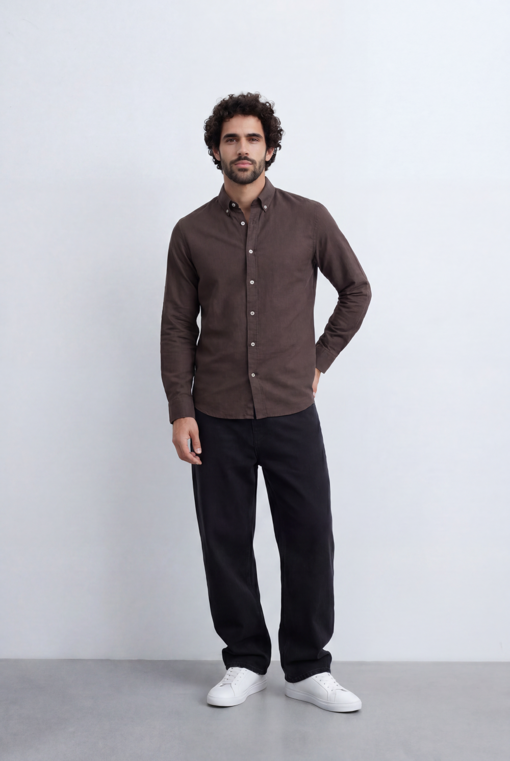 Men’s Linen Blend Shirt Button Down Slim Fit Smart Casual