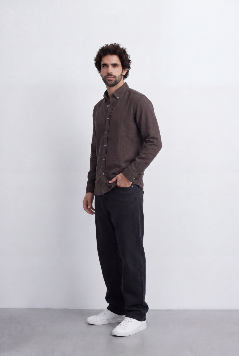 Men’s Linen Blend Shirt Button Down Slim Fit Smart Casual