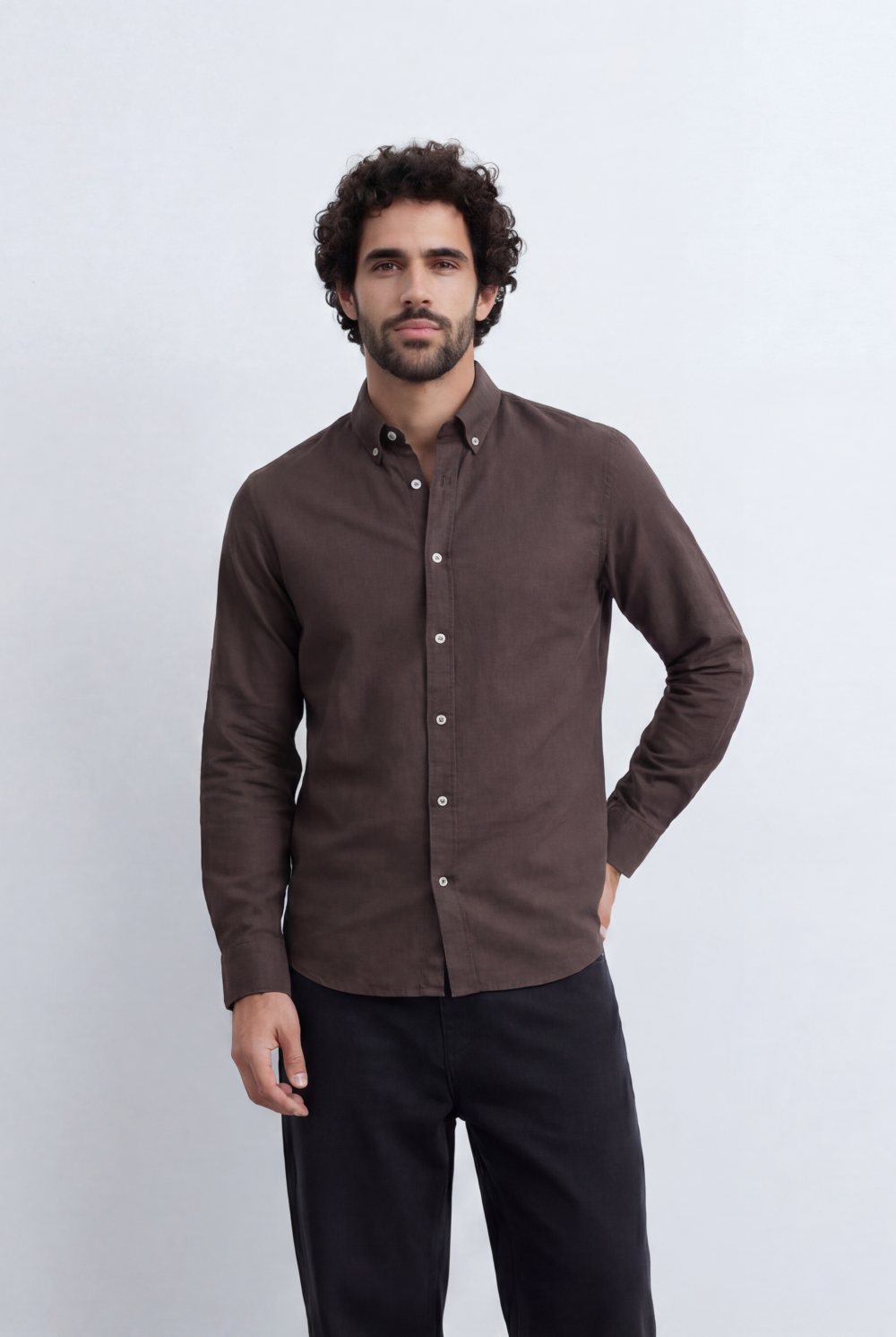 Men’s Linen Blend Shirt Button Down Slim Fit Smart Casual