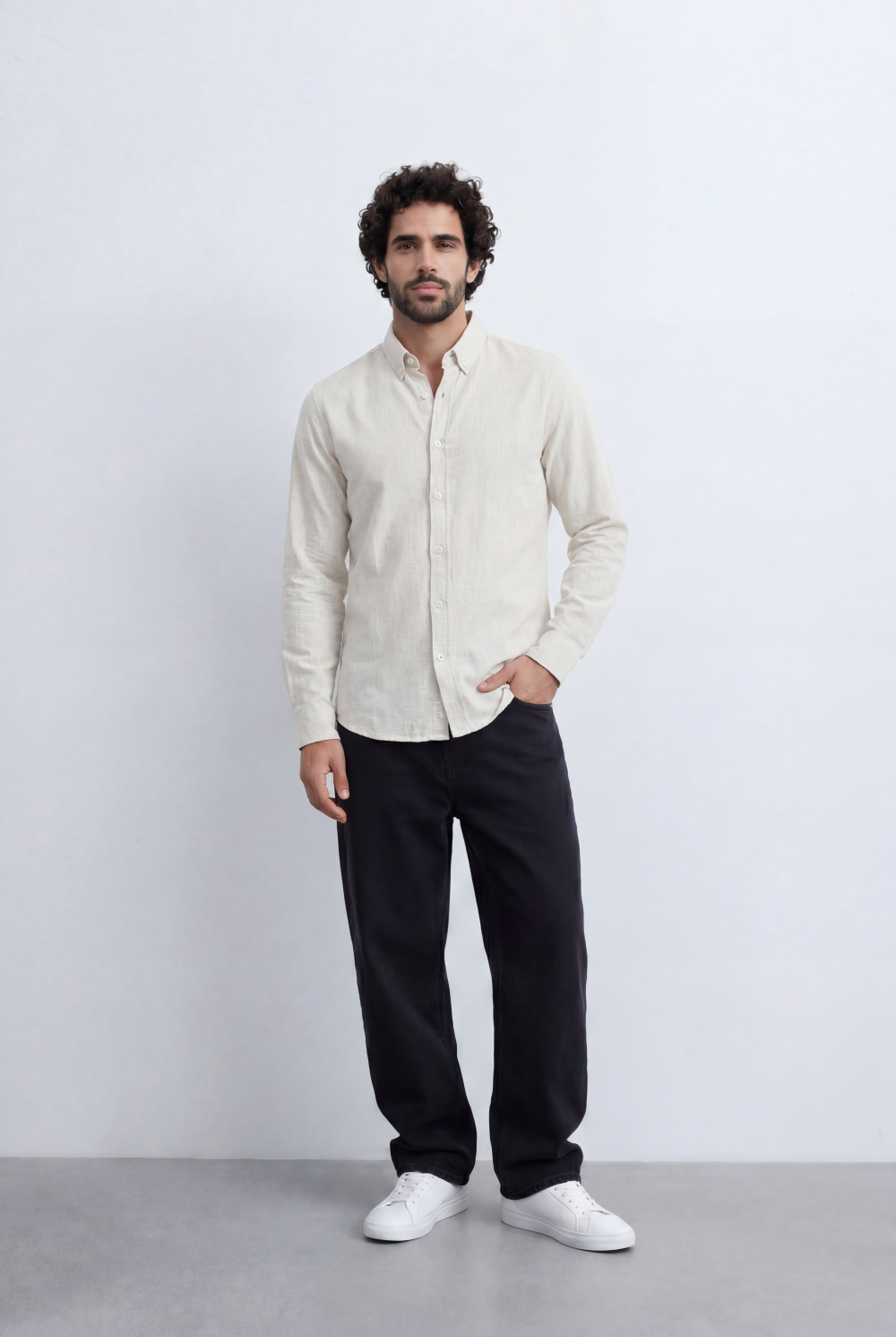 Men’s Linen Blend Shirt Button Down Slim Fit Smart Casual