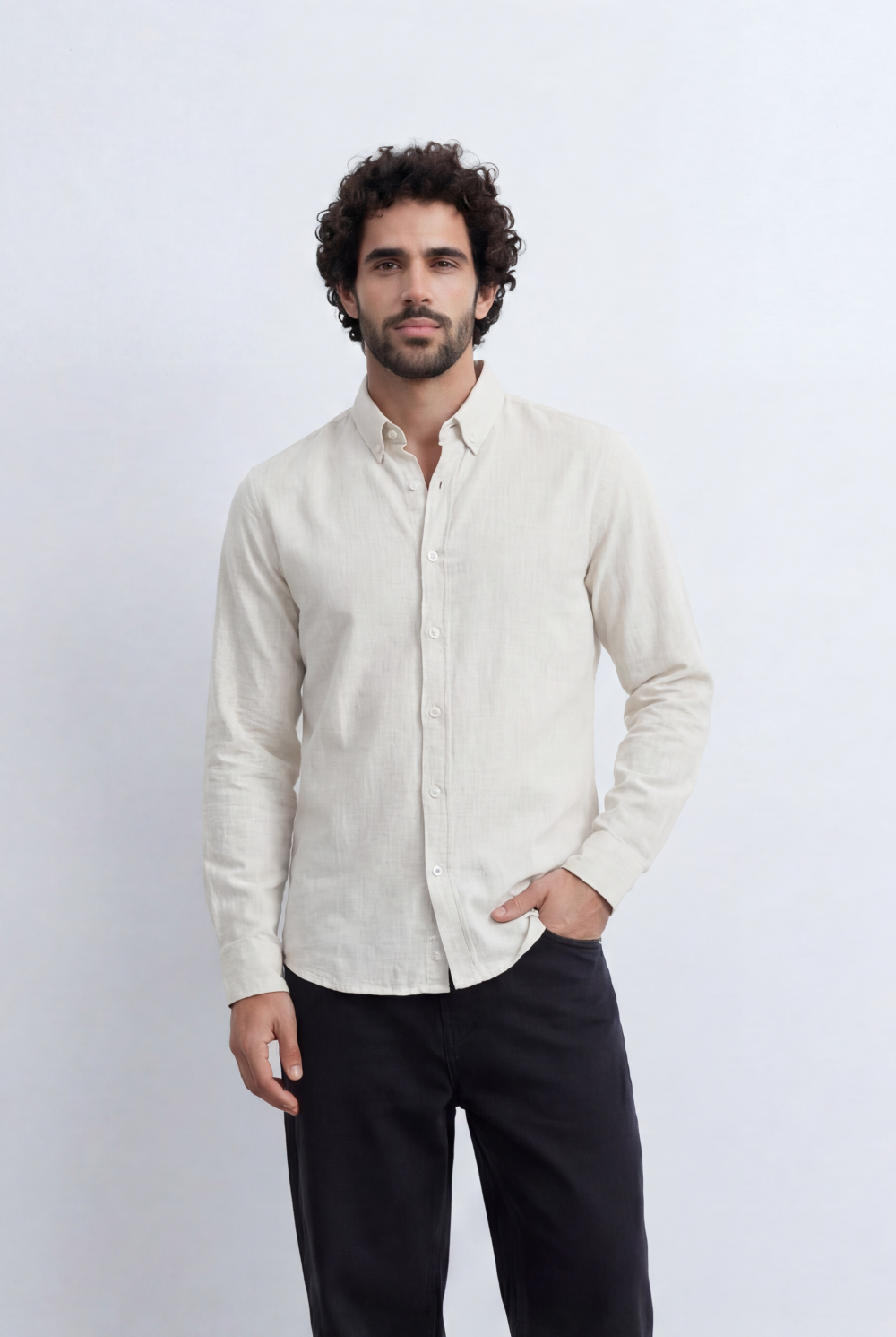 Men’s Linen Blend Shirt Button Down Slim Fit Smart Casual