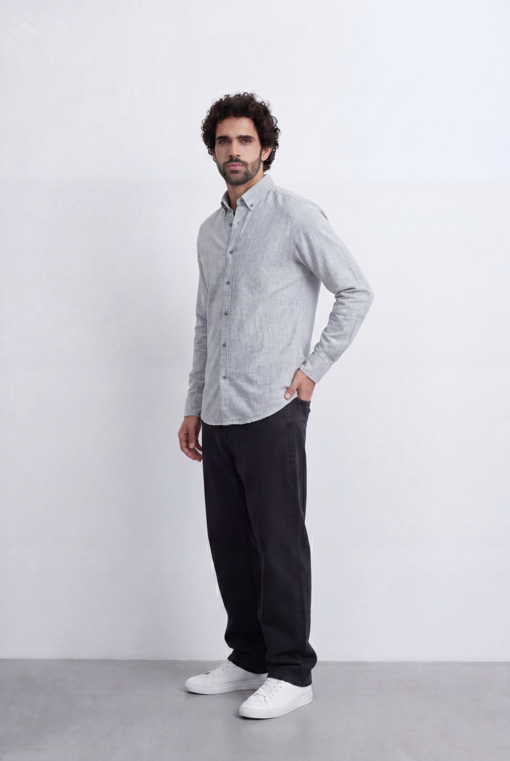 Men’s Linen Blend Shirt Button Down Slim Fit Smart Casual