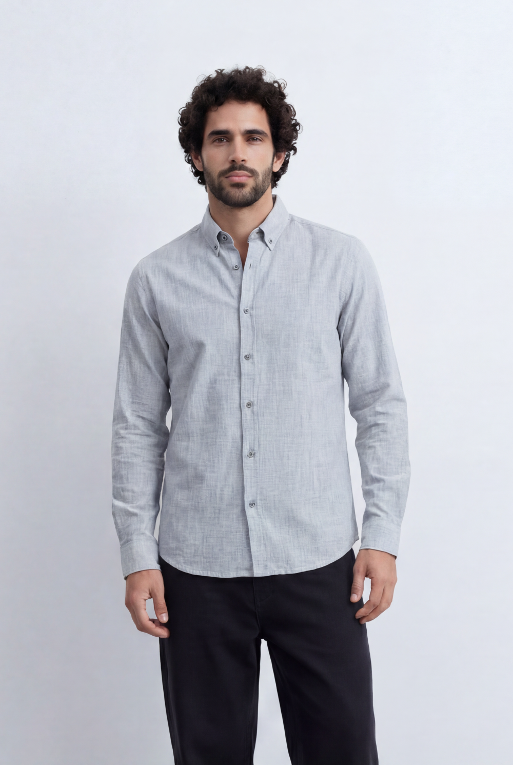 Men’s Linen Blend Shirt Button Down Slim Fit Smart Casual