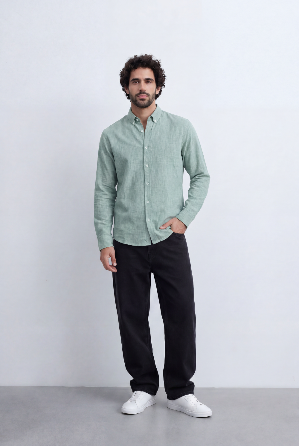 Men’s Linen Blend Shirt Button Down Slim Fit Smart Casual